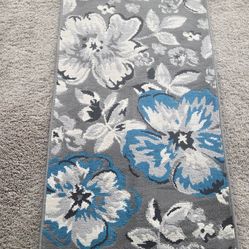 Modern Blue Floral Area Rug