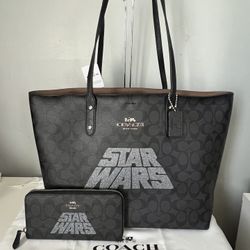 Star Wars X Coach Town Tote In Signature Canvas With Motif And Matching Wallet 