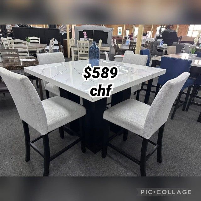 Modern 5 Piece Counter Height Dining Table Set - October Sale !