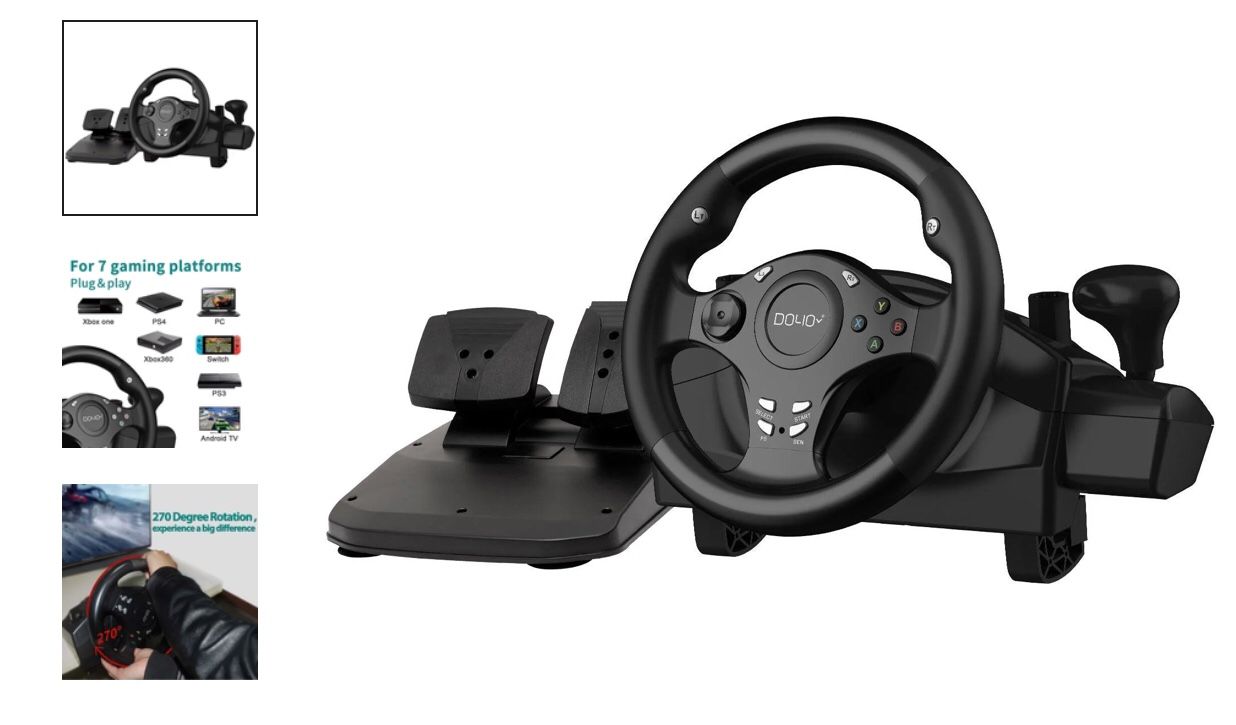 DOYO Gaming Steering Wheel with Pedals for PC/PS4/PS3/Xbox One/360/SWITCH Realistic Racing Experience