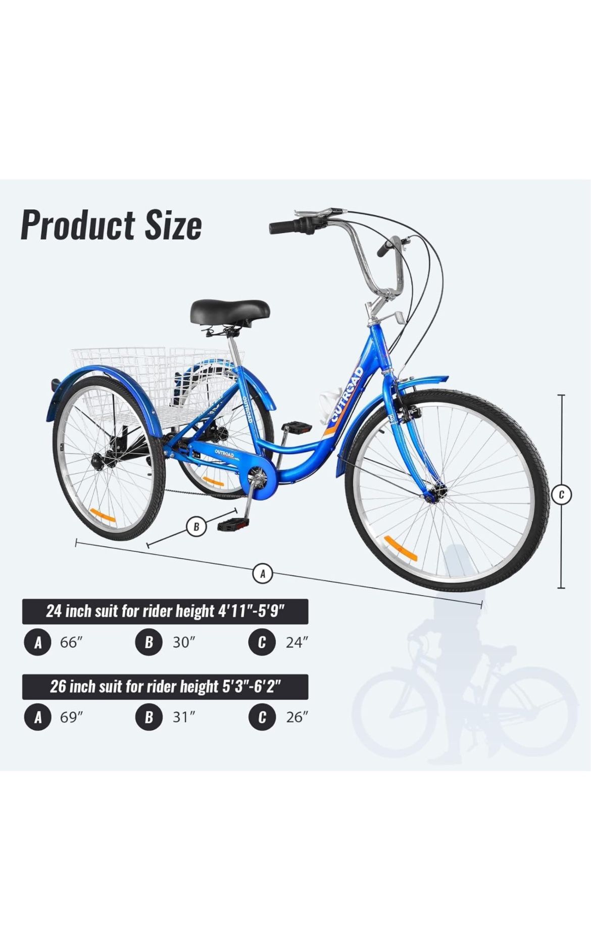 3 wheel bicycles for sale BOZTIY 24 in. 3 Wheel Bikes, 3-Wheeled Bicycles Cruise Trike with Shopping Basket for Seniors, Women, Men