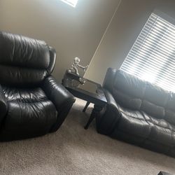 Real AUTHENTIC LEATHER!!!! POWER Living Room Set  w/ 3 Tables And Wall Mirror