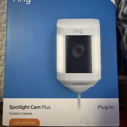Ring Spotlight Cam Plus, Plug-In (newest model), Home or business security with HD video, Two-Way Talk, Color Night Vision, and Security Siren, White