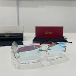 Cartier Glasses (Diamond Cut), Mirror Blue Lense, Silver Frame