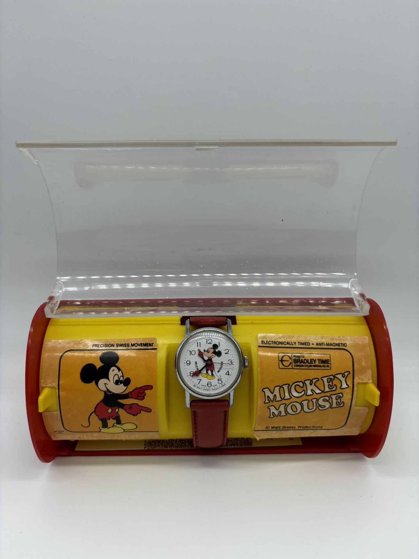 Vintage Swiss Bradley Red Glove Mickey Mouse Mechanical Watch