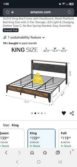 OLEVS King Metal Platform Bed Frame with Headboard
