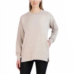 Sage Ladies' Crew Neck Scuba Cozy Top with Side Pockets, Tan Large New with Tag