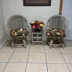 Bamboo Rattan Outdoor Swivel Patio Set With Cushions And Table