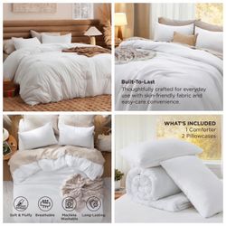 Oversized Queen Comforter Prewashed Bedding Set 3Pcs White 98"x98" GentleSoft, Built to last, all season, bedding, comforter set, warm yet lightweight