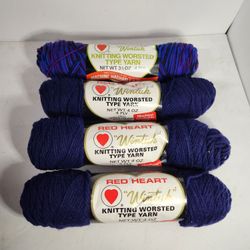 Lot of 4 Skein's Wintuk Knitting Worsted Yarn 3 Navy & 1 Mood Indigo 4 Ply