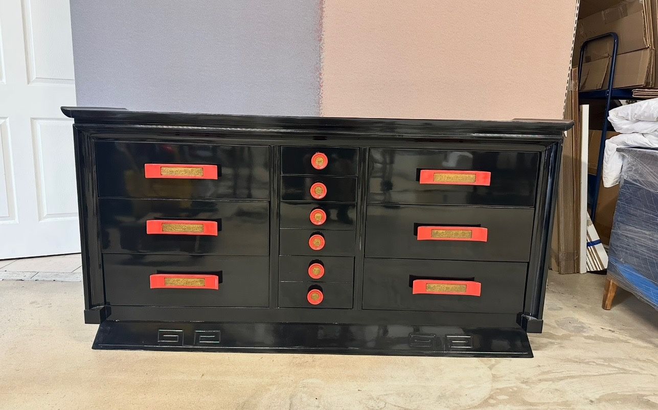ART DECO BLACK LACQUER DRESSER (As Is)