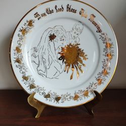 Vtg ' May The Lord Bless This Marriage ' Gold Wedding Embossed  Plate / Platter