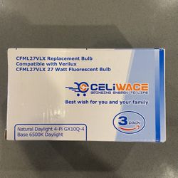 CeliWace CFML27VLX Replacement Bulb for Verilux CFML27VLX 27 Watt Fluorescent Bulb, Natural Daylight,4-Pin GX10Q-4 Base, 6500K Daylight, 3 Pack