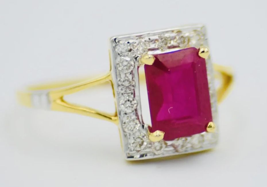 Natural DIAMONDS Simulated Ruby 0.25 14kt Solid Yellow Gold Ring Size 7# NEW