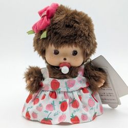 Monchhichi doll with strawberry dress n pink bow