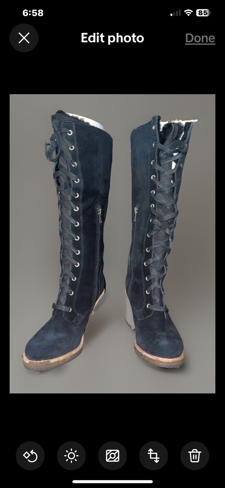 UGG Suede & Sheepskin Knee High Lace up Boots SZ 7