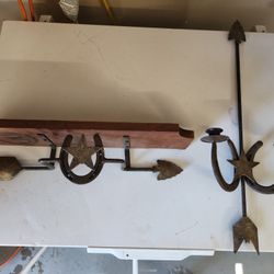 🤠 Set of 2 Wood/Iron WESTERN STYLE Wall Shelf and Wall Candle Holder