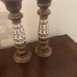 2 Rustic / Wood Candle Holders 