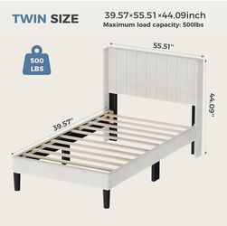 Twin Size Bed Frame with Upholstered Wingback Headboard