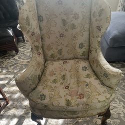 Winged Back Floral Patterned Fabric Arm Chair