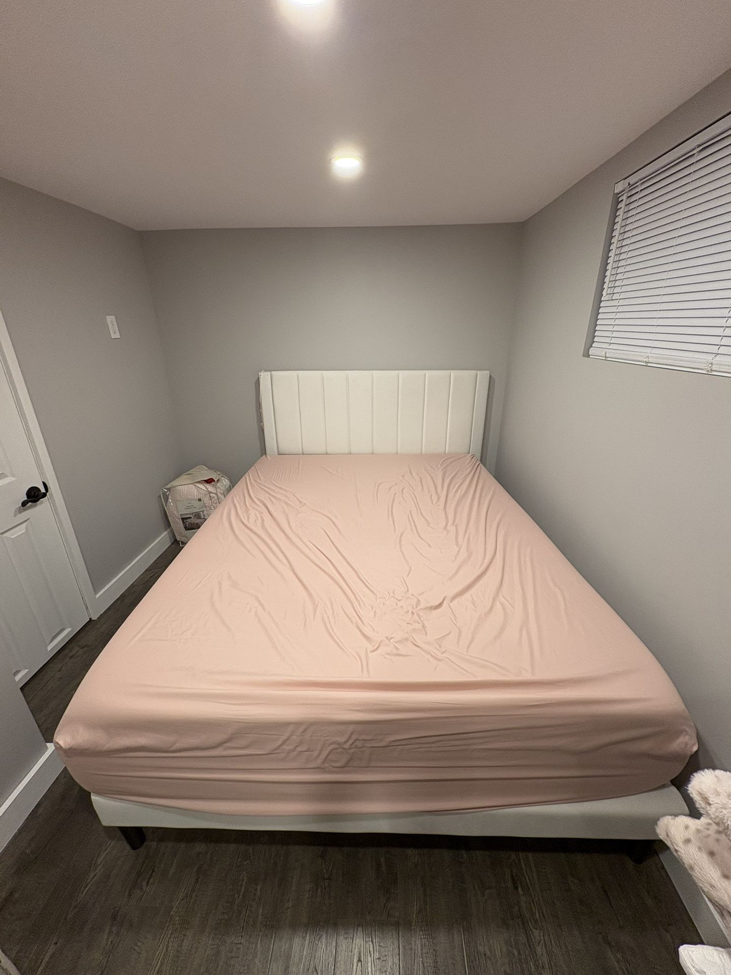 Queen Sized White Bed Frame + Headboard