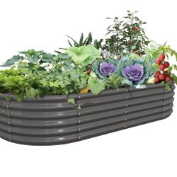 New In Box 8X4X1.5 ft Galvanized Raised Garden Beds Outdoor, Oval Large Metal Planter Box