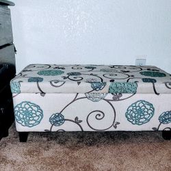 Noble House Blue/Green Floral Fabric fabric Ottoman. Contemporary or Contry cottage