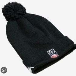 BRAND NEW IN FACTORY BAG Kappa 6Cento Flock 3 Team US Ski & Snowboard Black Pom Beanie Hat Fleece Lined Folded Cuffed Cap