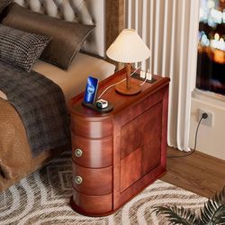Solid wood End Table with Charging Station 27.17 x 13.98 x 27.17in