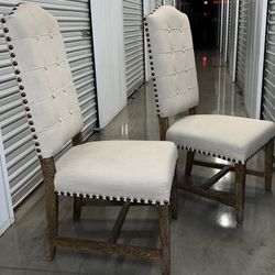 Rustic Distressed Farmhouse Beige Tufted Dining Chairs 