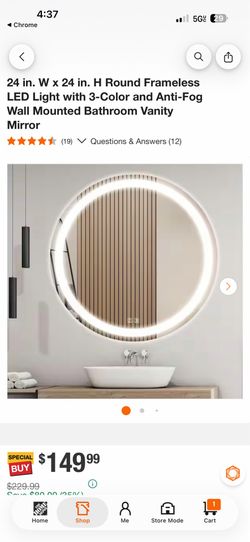 24 in. W x 24 in. H Round Frameless LED Light with 3-Color and Anti-Fog Wall Mounted Bathroom Vanity Mirror