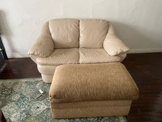 Beige Love seat and large chunky ottoman