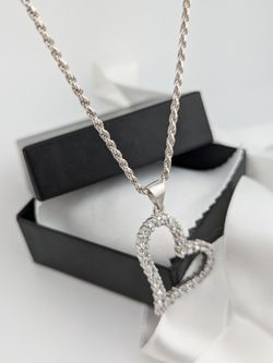 Sterling Silver HEART Shaped  Choker Necklace CZ Rope Chain