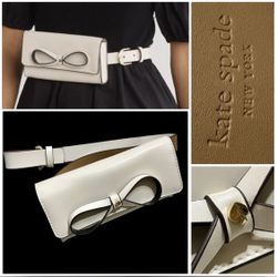 Kate Spade Women's Genuine Leather Belt Bag - White/Ivory with Bow Detail - S/M
