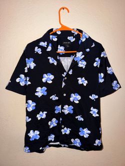 Porter + Ash Men's Small Floral Short Sleeve Button Down Shirt - Navy/Blue