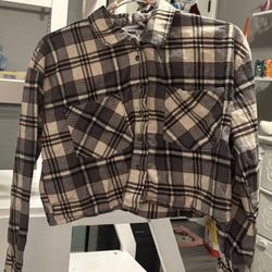  Long Sleeve Crop Top Flannel Shirt (size Medium)