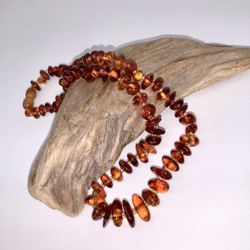 Vintage Polished Nugget Bead Graduated Amber 16” Necklace