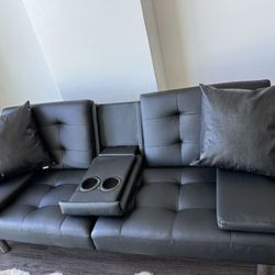 Black Faux Leather Sofa Couch 