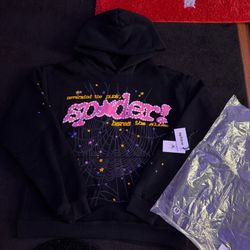 sp*der sp5der hoodies black and pink size m