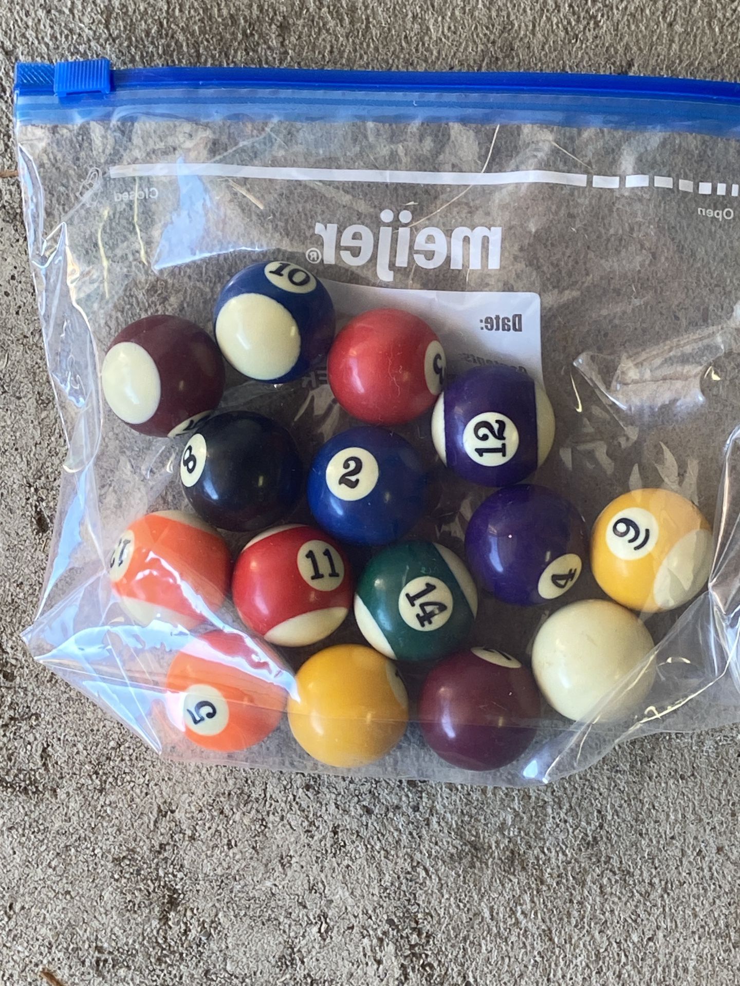 15 Vintage Tabletop small Pool Balls- Missing 6 ball
