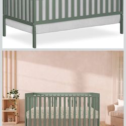 Dream On Me Synergy 5-in-1 Convertible Full-Size Baby Crib with Toddler, Day & Full Bed Conversion in Meadow Green, GreenGuard Gold & BSA, 3 Mattress 