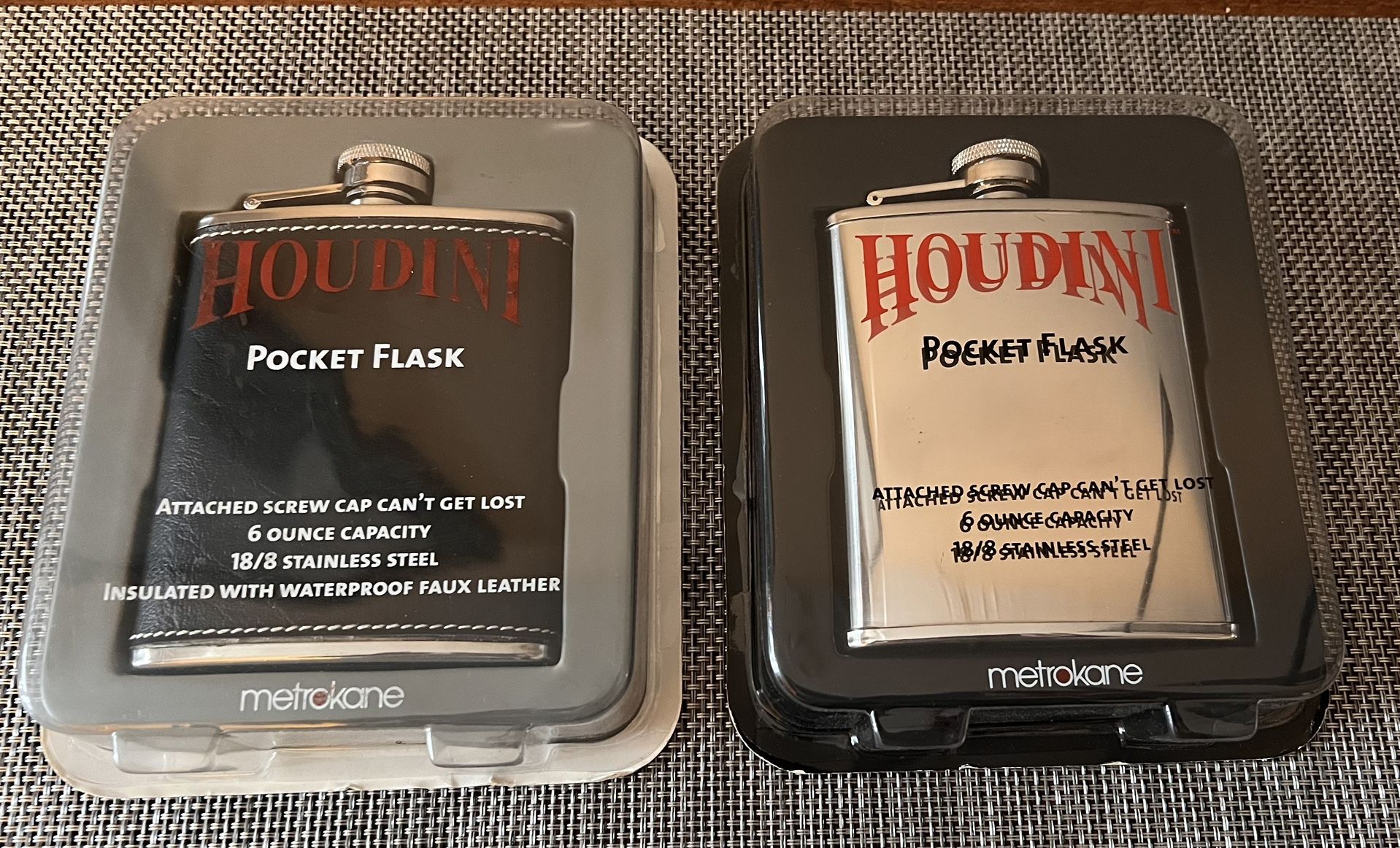 Houdini 6 oz Pocket Flasks - New! $10 Each/Discount for Both  