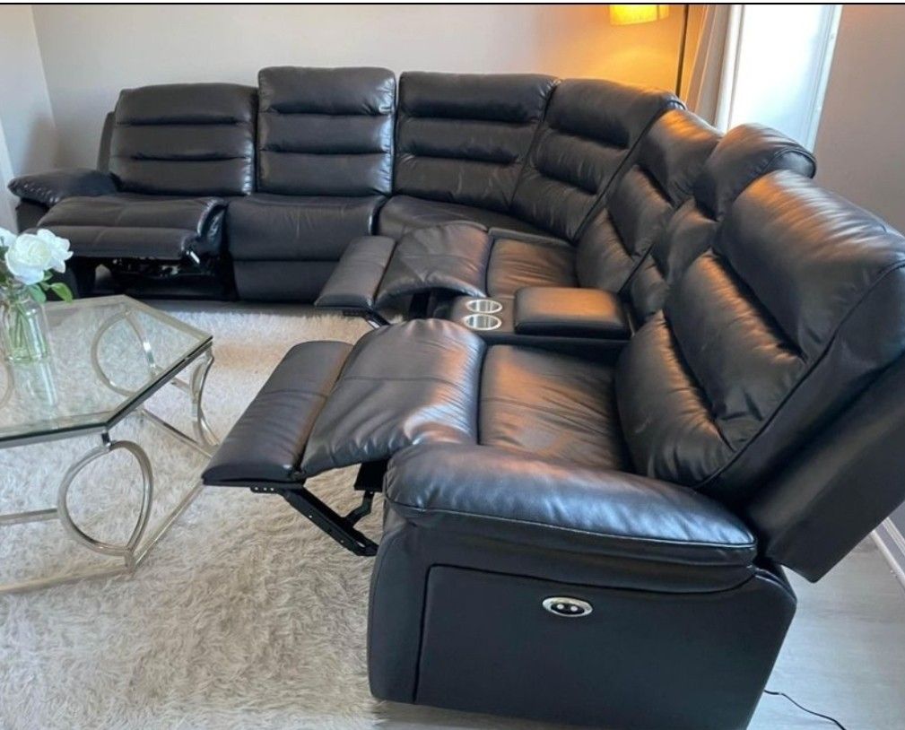 R1S27__ *Free Delivery* Comfort Reclining Sectional Couch With Storage Console, Cup Holders * Brand New * P A Y E A S I L Y