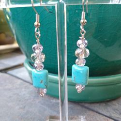 Handmade Natural Turquoise - Crystal Bead Earrings