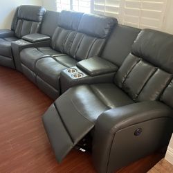 $0 Down!  New Power 4 Reclining Sectional.  Grey Gel Leatherette.  138” X 38”.  Free Delivery!