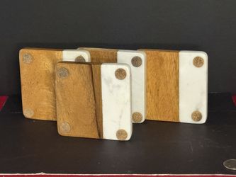 Four-Piece Granite & Teakwood Coaster Set