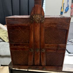 Antique Rectangular Chinese 2 Tier Wicker Wood Basket