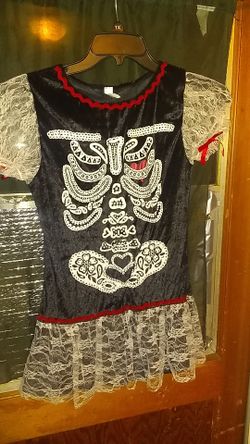 Halloween Dia De Los Muertos Girls Black Lace Dress Size 6-8