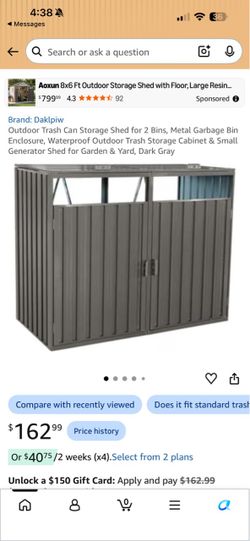 Outdoor Trash Can Storage Shed for 2 Bins, Metal Garbage Bin Enclosure, Waterproof Outdoor Trash Storage Cabinet & Small Generator Shed for Garden & Y