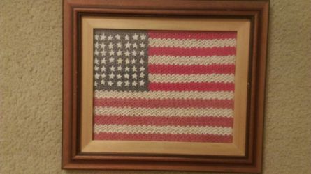 Antique handmade American flag framed